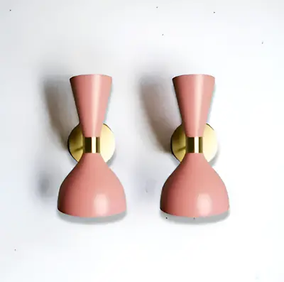 1950's Mid Century Brass Pair Italian Diabolo Wall Sconce Light Fixture • $72.18