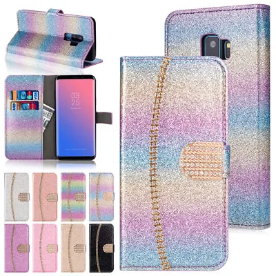 $21.99 • Buy Bling Glitter Leather Flip Wallet Card Slot Cover Case For Samsung Galaxy Phones