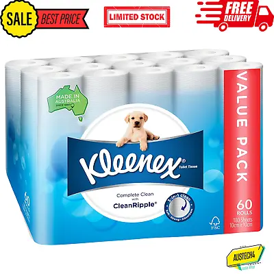 $54 • Buy 60 X Kleenex Toilet Paper Tissue Rolls Soft 180 Sheets Roll Wipes Clean Papers