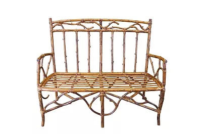 Vintage Rustic Bamboo Rattan Bent Wood Adirondak Tree Branch Bench Settee • $1600