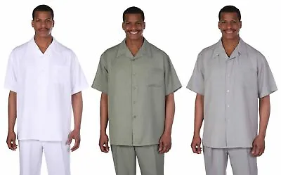 New Men's 2pc Walking Suit Short Sleeve Casual Shirt & Pants Set M~5XL Style2954 • $44.99