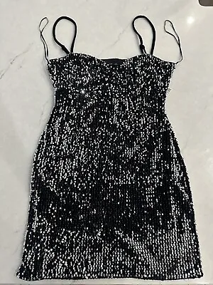 $29.99 • Buy ZARA BASIC Womens Black Short Mini Dress With Sequin SIZE L New With Tags