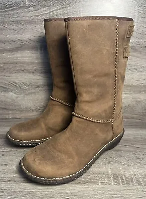 UGG Women's Sz 7 US Haywell Distressed Brown Leather Shearling Mid-Calf Boots • $45