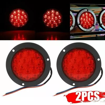 2x Red 16 LED 4  Round Truck Trailer Light Tail Stop Turn Brake Light Waterproof • $11.50