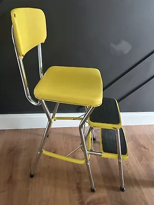 MCM Vintage Bright Yellow Cosco Kitchen Step Stool Chair Pull Out Steps • $250