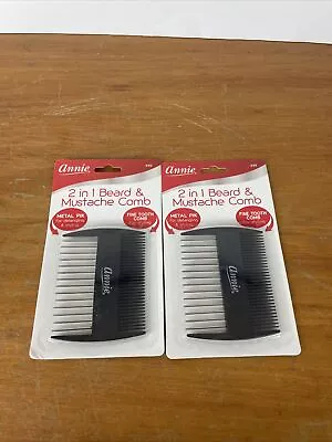 LOT Of 2 NEW ANNIE 2-in-1 BEARD & MUSTACHE COMB #49 METAL PIK & FINE TOOTH • $11.79