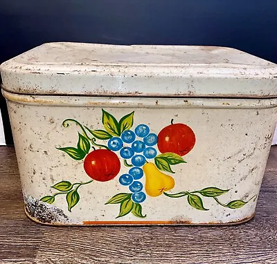 Vintage 70’s Metal Tin Bread Box Mid Century Country Kitchen Retro Fruit Design • $20.50