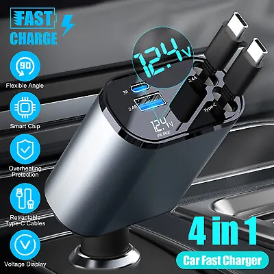 100W 4in1 Retractable Car Charger USB Type-C Cable 12-24V Fast Adapter For Phone • $21.98