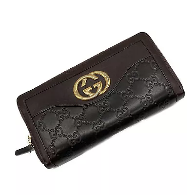 GUCCI Sukey GG Guccissima Signature Zip Around Long Wallet Brown Leather Auth • $169.57