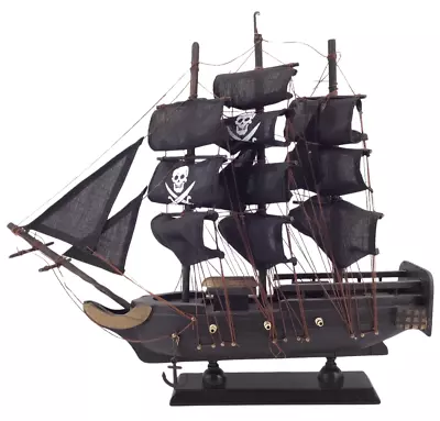 Wooden Black Pearl W/ Black Sails Model Pirate Ship 12  FAST FREE SHIPPING • $19.95