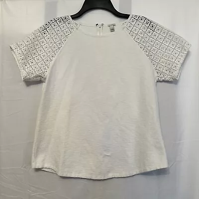 J Crew Womens Size Medium White Eyelet Crochet Short Sleeve Top Blouse • $16