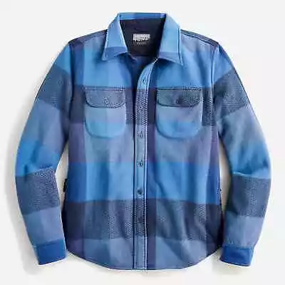 J. Crew Men's Nordic Microfleece Shirt Jacket Blue Check Chevron M - $168 NWT • $142.49