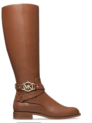 Michael Kors Rory Knee High Riding Boots MK Logo Embossed Strap  Luggage 75 W • $120