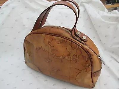 Alviero Martini 1a Classe Map Printed Tan Leather Italy 13x9x3  Purse Bag 1st • $78