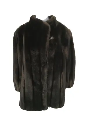 Tissavel France Women's Vintage Dark Brown Long Sleeve Faux Fur Coat Size 12 • $48.88