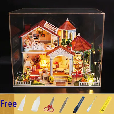 Coloured Gloze Time 1:24 DIY Dollhouse Miniature Wooden Dolls House Kit + Cover • £39.99