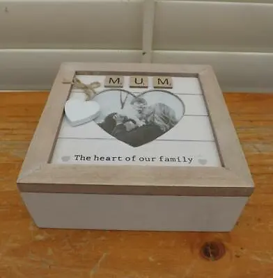 Mum Photo Frame & Keepsake Box Mdf Fits Photo Heart Shape Mothers Day Gift • $34.95