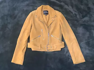 Womens VEDA Goat Suede Yellow Moto Jacket Size S • $125