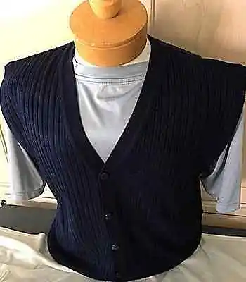 New NWT Pringle Wool Mens MLXL2X Navy Blue Cardigan Sweater Vest $150 Value • $26
