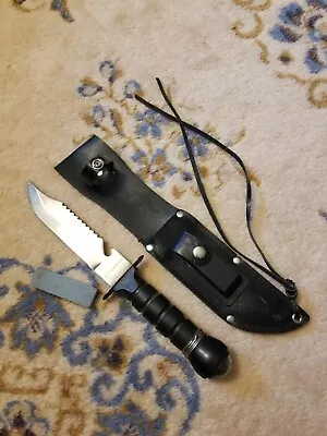 VINTAGE RAMBO STYLE 420 STAINLESS BOWIE SURVIVAL KNIFE W/ Compass Sheathe Flint • $22.50