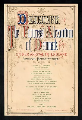 Royal Menu Princesss Alexandra Of Denmark Future Queen Alexandra Of England 1863 • £215.50