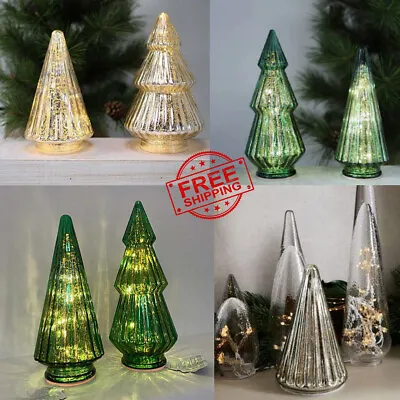 Christmas Mercury Pleated Glass Tabletop Light Up Tree Figurine Table Lamp Decor • $24.99