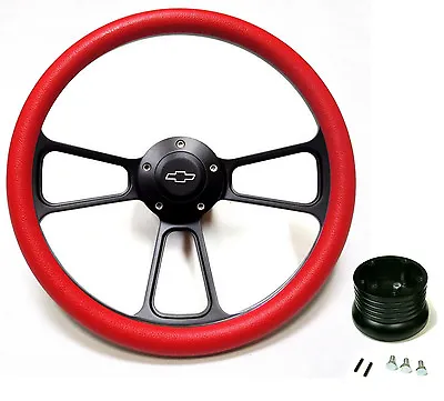 1969 - 1994 Camaro 14  Billet Red & Black Steering Wheel Chevy Horn & Adapter • $201.87