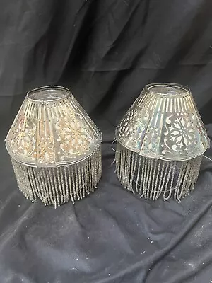 Vintage Gorham Pierced Sterling Silver Lamp Candle Shades Glass Beaded Fringe • $150