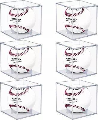 Baseball Display Case 6 Pack UV Protected Acrylic Square Baseball Holder Clear • $24.43
