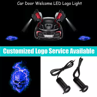 2x Blue Flaming Skull Skeleton Logo Car Door Welcome LED Light Projector • $18.03