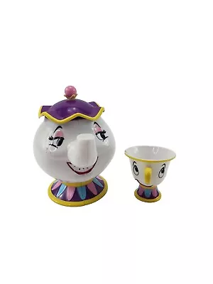 Disney Beauty & The Beast Plastic Talking Tea Pot Mug Mrs. Potts & Chip Set 2 • $14.32