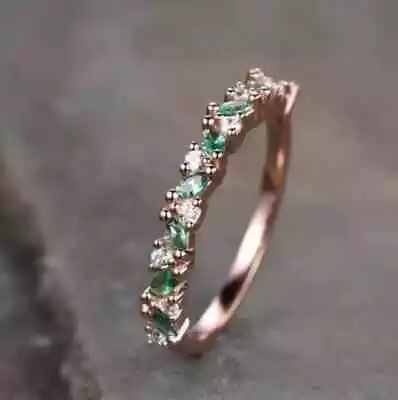 Lab Created Emerald 2.5Ct Marquise Cut Wedding Band Ring 14K Rose Gold Plated • $179.99