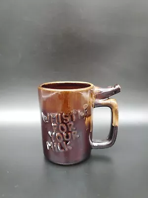 Vintage Mug  Whistle For Your Milk   Whistle On Handle Brown Drip Glaze Japan • $8.87