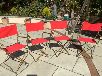 Four Lafuma Vintage Folding Camping/Fishing Chairs Red / Gold Metal • £40