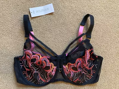 BNWT M&S Boutique Black Pink Embroidered Underwired MINIMISER Bra 34C 34 C • £2.99