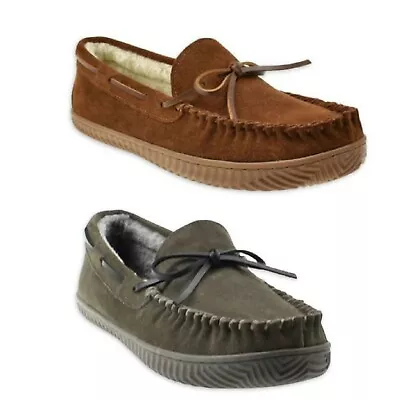 George Men's Brown Or Gray Genuine Leather Trapper Moccasin Slippers Shoes: S-XL • $22.99