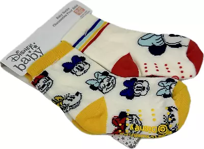 Disney Store Baby 2 Pk Yellow Red Crew Cotton Minnie Mouse Gripper Socks 12-24 M • $19.95