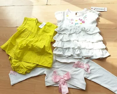 Babaluno Minoti White Gap Set Yellow Darlings Girls Baby Summer Dresses New Tags • £9.50