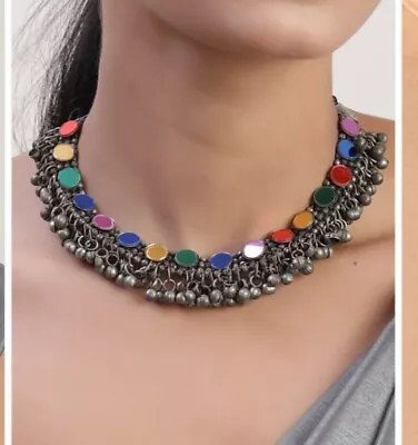 Ethnic Indian Traditional Bollywood Style Silver Oxidized Afghani Boha Necklace • $23.77