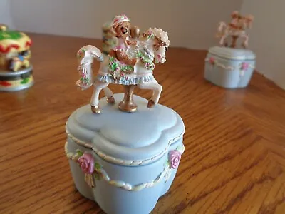 VTG Collectible Horse Carousel  Trinket Box Light Blue • $7.99