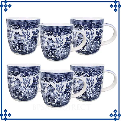 6-Set Blue Willow 340ml Oriental Barrel Coffee Mug Vintage Coffee Cup • £20.75