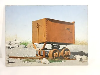 1972 Western Oil Paintinting On Canvas Of An Ore Cart By Thomas Van Nortwick • $550
