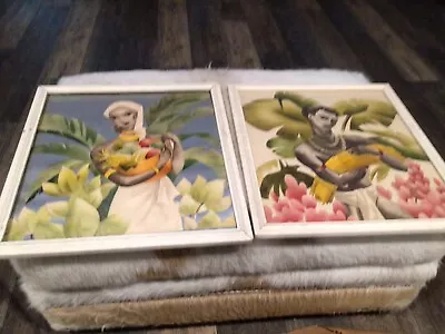 Vintage Bernard Airbrush Pair Of Polynesian Hawaiian Style Watercolor Paintings • $250