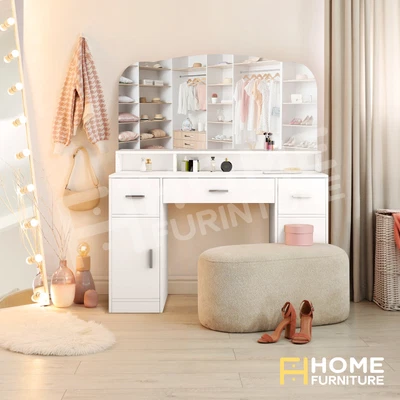 $239.50 • Buy Modern Dressing Table Makeup Large Mirror 3 Drawers Vanity Cabinet White