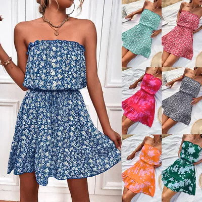 £7.19 • Buy UK Women Holiday Strapless Boob Tube Bandeau Top Summer Mini Beach Dress Dresses