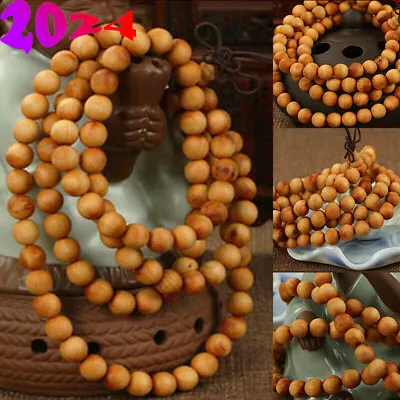 108 Mala Prayer Beads Sandalwood Tibetan Buddhist Meditation Bracelet Bangle 8mm • $8.65