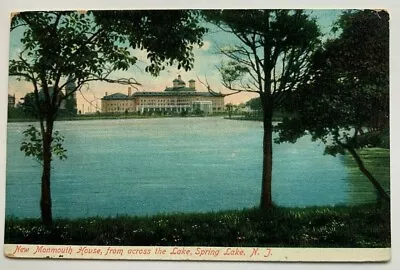 1910 NJ Postcard Spring Lake New Monmouth House From Across Lake Hotel Building • $7.50