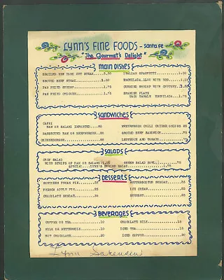 Lynn's Fine Foods Restaurant Santa Fe NM Menu 1950s • $16.50