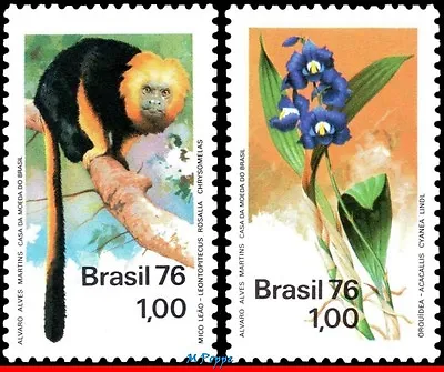 1438-39 Brazil 1976 Nature Protection Orchid And Monkey Fauna Mi# 1534-35 Mnh • $1.05
