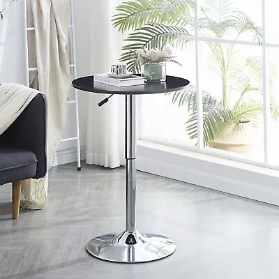 Round Black MDF Top Bar Table Silver Base Dining Room Kitchen Height Adjustable • $19.99